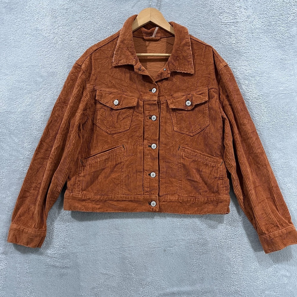 Free People Corduroy Trucker Jacket Womens Medium Brown Long Sleeve Button Front
